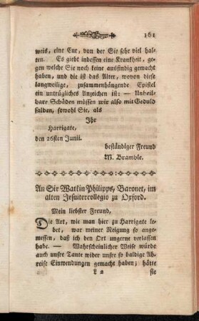 An Sir Watkin Philipps, Baronet, im alten Jesuitercollegio zu Oxford.