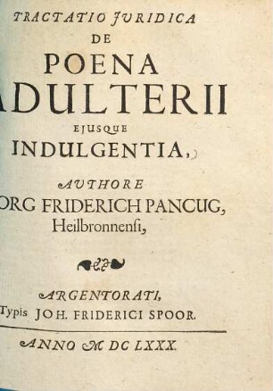 Tractatio iuridica de poena adulterii eiusque indulgentia