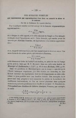 SUR QUELQUES FORMULES.