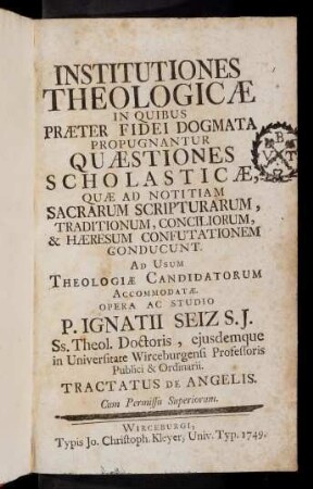 Institutiones Theologicae (1. Teil)