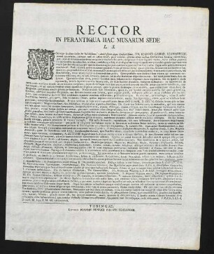 Rector In Perantiqua Hac Musarum Sede L. S.