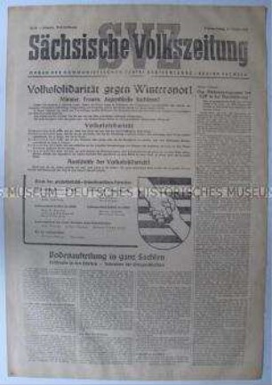 Tageszeitung der KPD "Sächsische Volkszeitung" u.a. zur Bodenreform in Sachsen