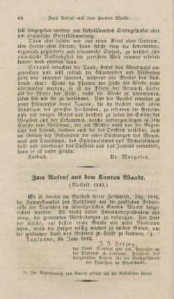 68 Zum Aufruf aus dem Kanton Waadt