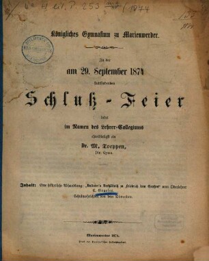 Zu der am ... stattfindenden Schluß-Feier ladet im Namen des Lehrer-Collegiums ehrerbietigst ein. 1874