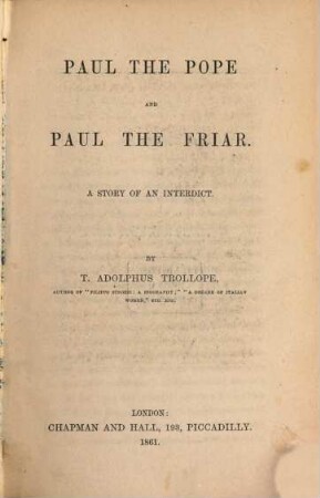 Paul the Pope and Paul the Friar : A story of an interdict. (Mit P. Sarpi's Porträt.)