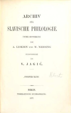 Archiv für slavische Philologie. 2. 1877