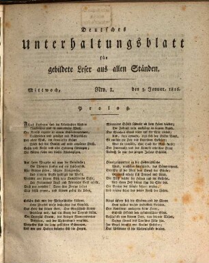 Deutsches Unterhaltungsblatt für gebildete Leser aus allen Ständen, 1816