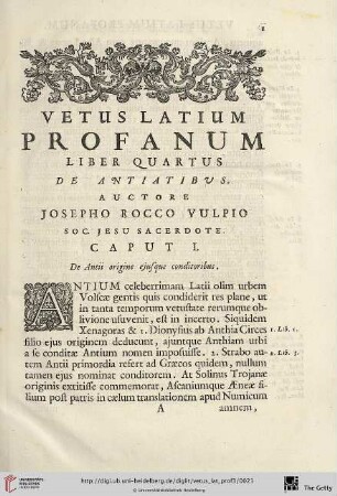 Caput I: De Antii origine ejusque conditoribus