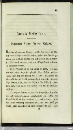 Zweyte Abtheilung. Besondere Folgen für den Krieger