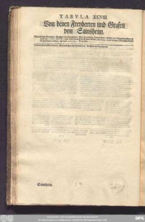 Tabula XCVIII. Von denen Freyherren und Grafen von Sainsheim.