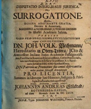 Disputatio inauguralis juridica de surrogatione