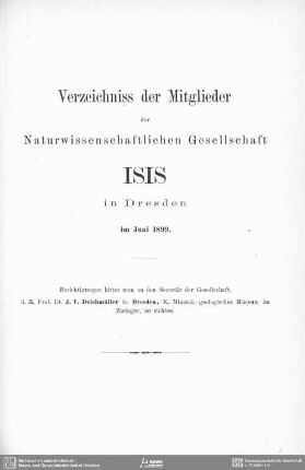 Verzeichnis der Mitglieder der Naturwissenschaftlichen Gesellschaft ISIS in Dresden im Juni 1899