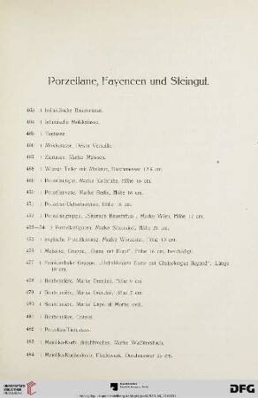 Porzellane, Fayencen und Steingut (Nr. 463-700)