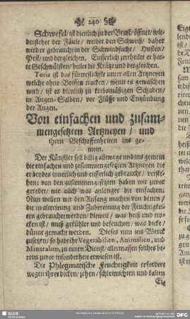 Von einfachen und zusammengesetzten Artzneyen, und ihren Beschaffenheiten