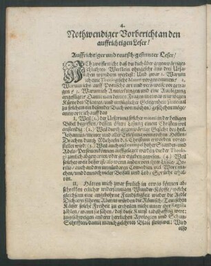 Nothwendiger Vorbericht an den auffrichtigen Leser!