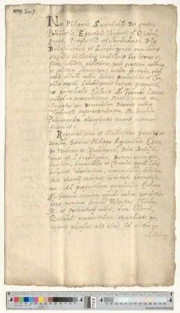 Philipp Sigismund, postulierter Bischof von Verden, transsumiert eine Präsentation der Bürgermeister und Ratsmannen und ernennt Dr. Henricus van Senden zum Propst von St. Johannis [lat].