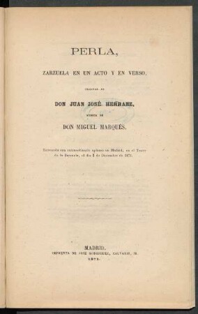 Perla : zarzuela en un acto y en verso