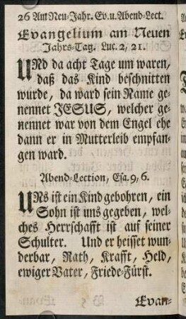 26-39, Evangelium am Neuen Jahrs-Tag. - Evangelium am I. Sonntag nach Ephiphaniae.