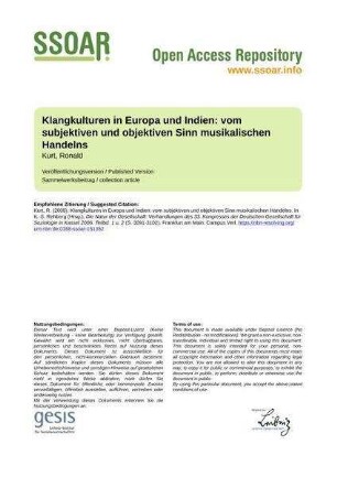 Klangkulturen in Europa und Indien: vom subjektiven und objektiven Sinn musikalischen Handelns