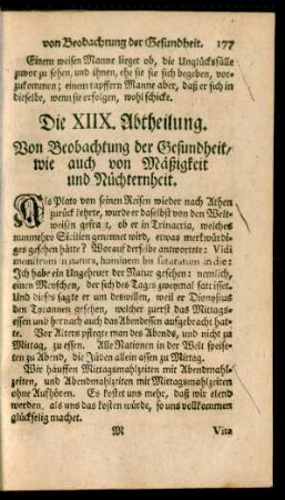Die XIIX. Abtheilung. Von Beobachtung der Gesundheit, wie auch von Mäßigkeit und Nüchternheit
