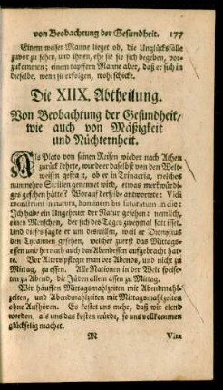 Die XIIX. Abtheilung. Von Beobachtung der Gesundheit, wie auch von Mäßigkeit und Nüchternheit