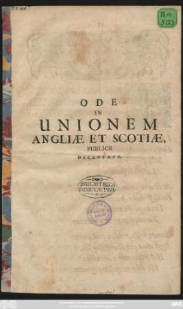 Ode In Unionem Angliæ Et Scotiæ, Publice Decantata