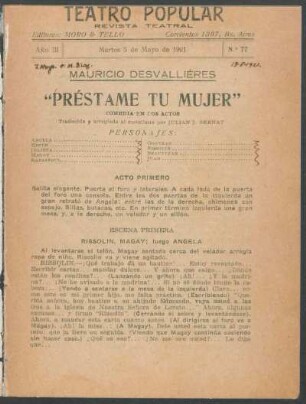 3.1921=Nr. 77: Préstame tu mujer : comedia en dos actos