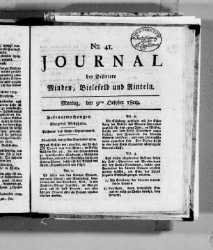 Journal der Districte Minden, Bielefeld und Rinteln im Weser-Department