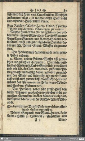 Das Rucken-Wehe, Harn-Wind, Nieren-Stein und Lenden-Schmertzen zu curiren