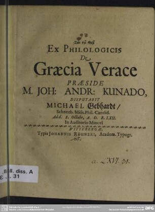 Ex philologicis de Graecia verace