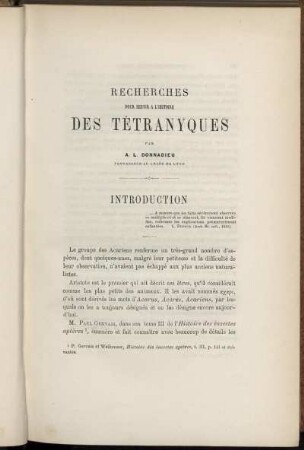 Recherches Pour Servir A L'Histoire Des Tétranyques
