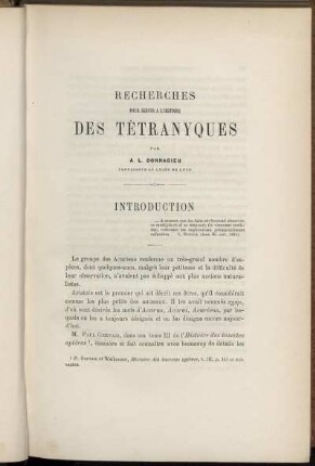 Recherches Pour Servir A L'Histoire Des Tétranyques