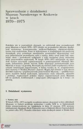 11: Sprawozdanie z działalności Muzeum Narodowega w Krakowie w latach 1970-1973