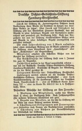 Deutsche Dichter-Gedächtnis-Stiftung Hamburg-Großborstel