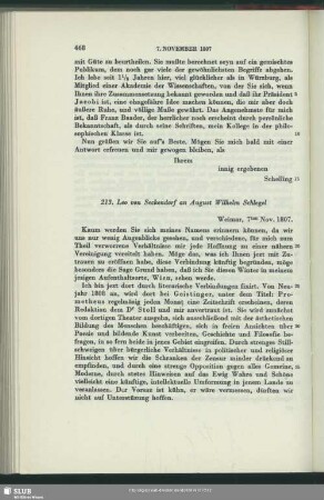 Franz Karl Leopold von Seckendorf-Aberdar an August Wilhelm von Schlegel, Weimar, 07.11.1807