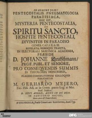 Pentecostalis Pneumatologia Paradisiaca [...].