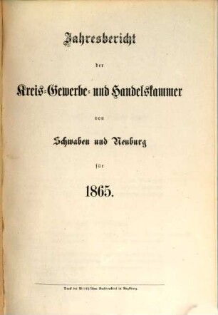 Jahresbericht der Handels- und Gewerbekammer für Schwaben und Neuburg, 1865