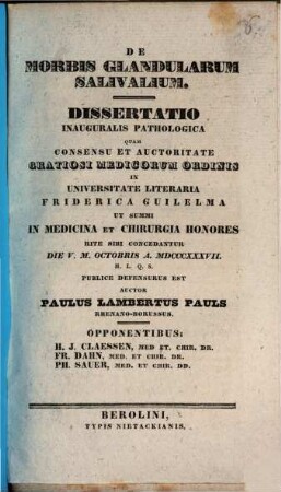 De morbis glandularum salivalium : Diss. inaug. med.