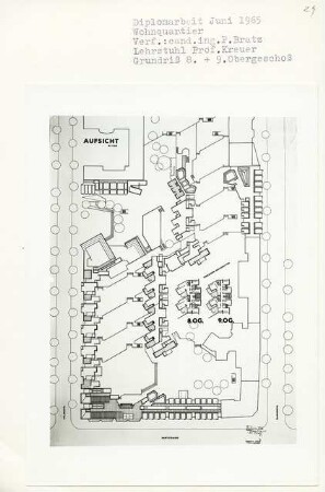 Wohnquartier, Berlin-Charlottenburg (Diplomarbeit bei Willy Kreuer): Grundriss 8. und 9. Obergeschoss 1:200