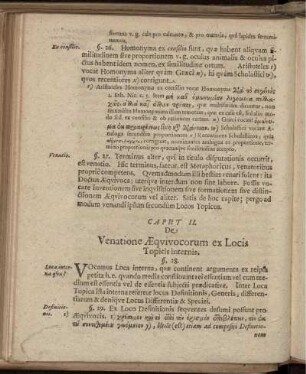 Caput II. De Venatione Aequivocorum ex Locis Topicis internis.