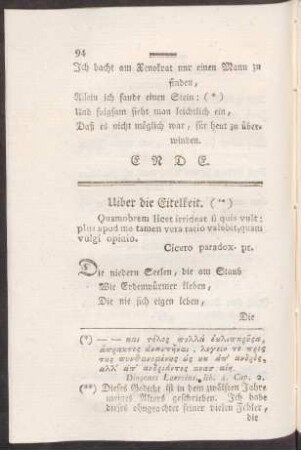 Uiber die Eitelkeit.