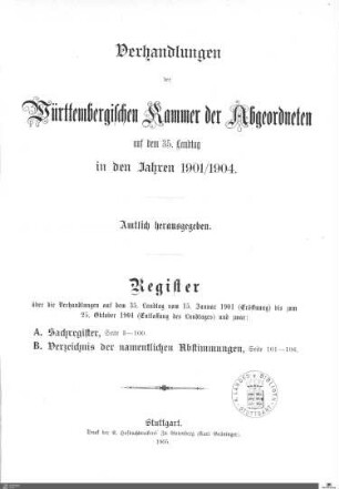 2,19: Landtag Württemberg - Kammer 2, Register 1901-1904