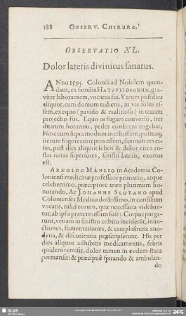 Observatio XL. Dolor lateris divinitus sanatus