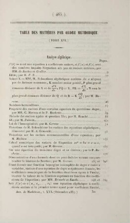 Table des matières par ordre méthodique. (Tome XVI.)