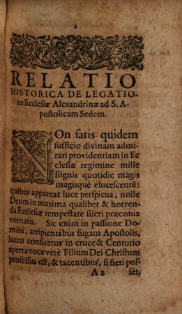 Historica Relatio De legatione Ecclesiae Alexandrinae ad Apostolicam Sedem : Qvomodo Nimirvm Clementi VIII. Pont. Maximo Gabriel modernus Patriarcha Alexandrinus sese cum suis Ecclesijs & dioecesanis subiecerit ...