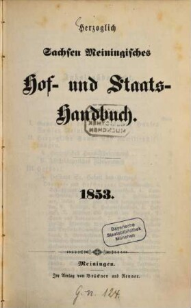Herzoglich-Sachsen-Meiningisches Hof- und Staats-Handbuch, 1853