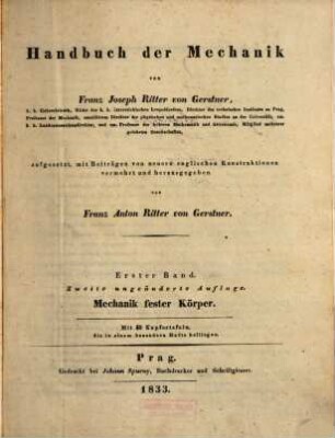 Handbuch der Mechanik, 1. Mechanik fester Körper