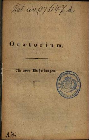 Oratorium : in zwey Abtheilungen