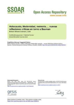 Holocausto, Modernidad, memoria…. nuevas reflexiones críticas en torno a Bauman