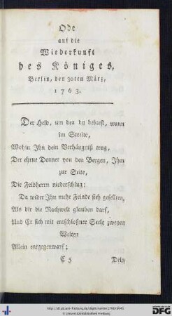 Ode auf die Wiederkunft des Königes.
